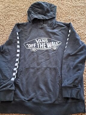 Vans Black Crewneck Hoodie with White Off The Wall Logo Youth Large